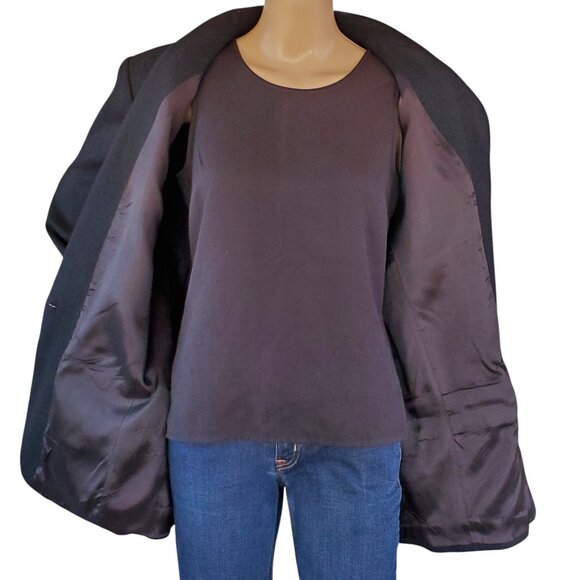 Herman Geist Crest Logo Black Wool Blazer Jacket Academia Womens 16 Lined Pocket - Picture 3 of 13